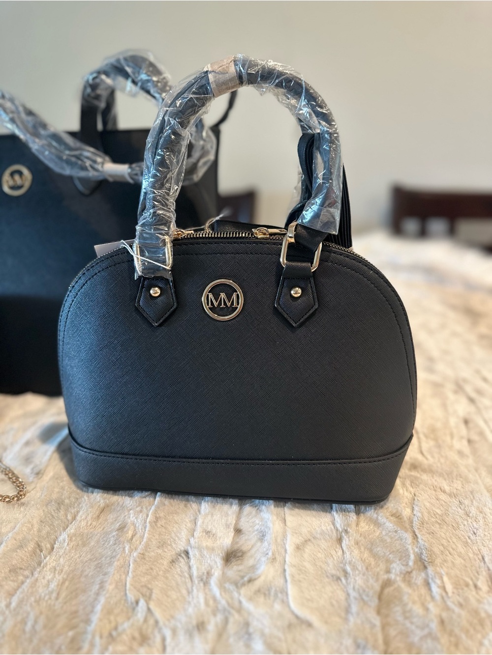 Marilyn Monroe Black Dome Satchel with Gold Accents